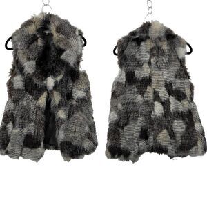 Free Generation Shaggy Patchwork Vegan Faux Fur Vest S Brown Gray Glam Night Out